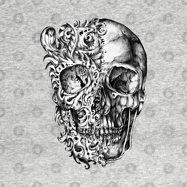 skull , skulls , dead , death , bones , skeleton , engraving , woodcut ,macabre , floral , graveyard,horror by Otaka-Design